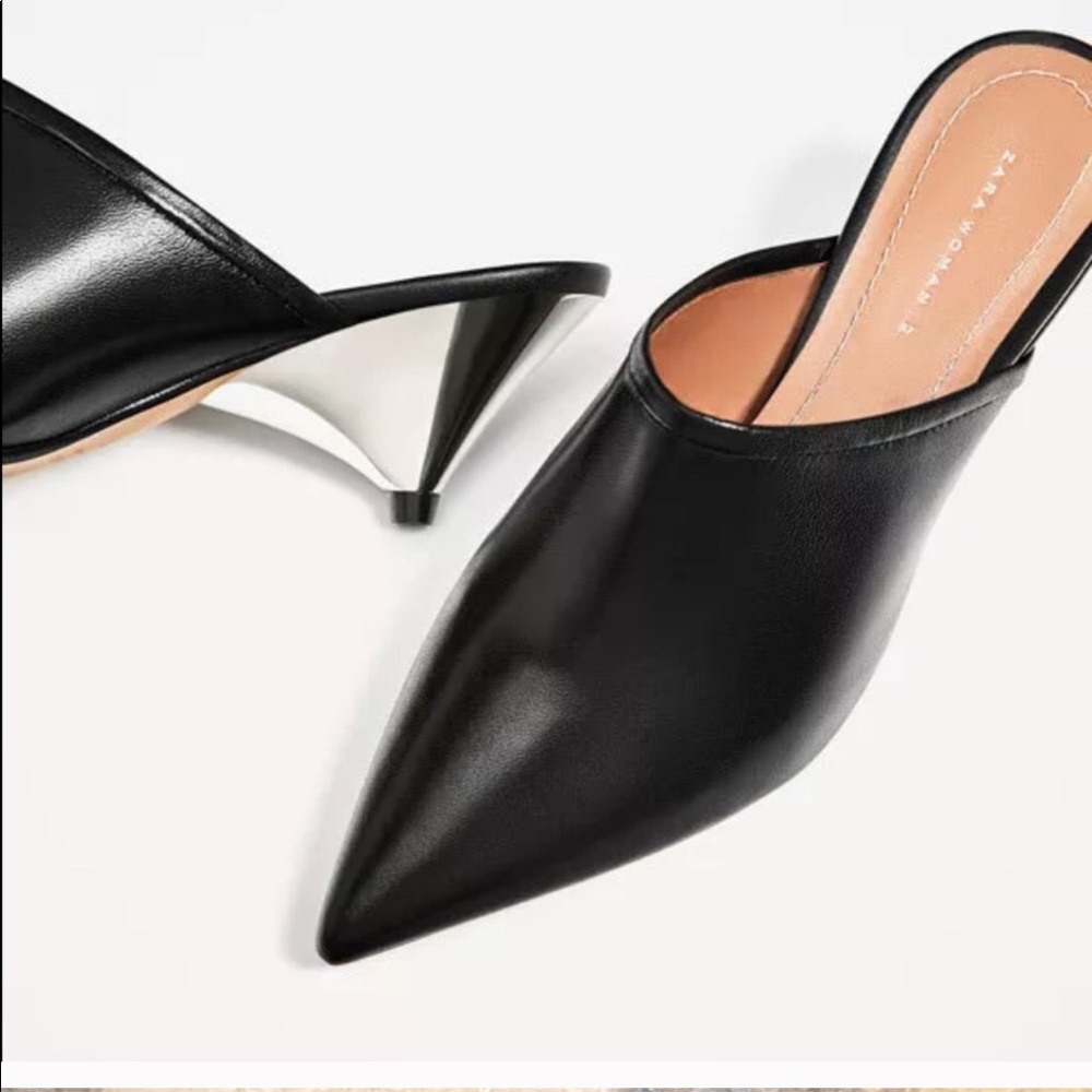 Zara black leather mules